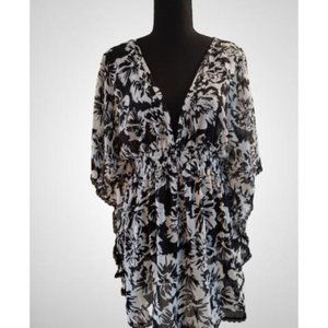 Time and Tru Sheer Black White Floral Swim Cover Up